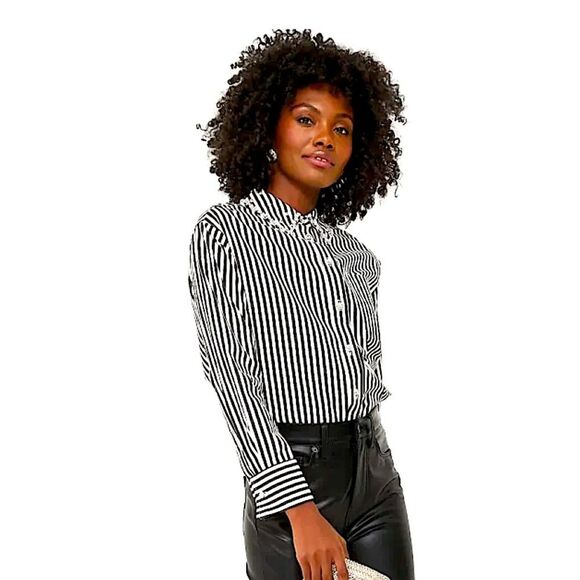 kate spade Acrobat Stripe Black and White Embellished Womens Shirt Size L - Picture 13 of 13